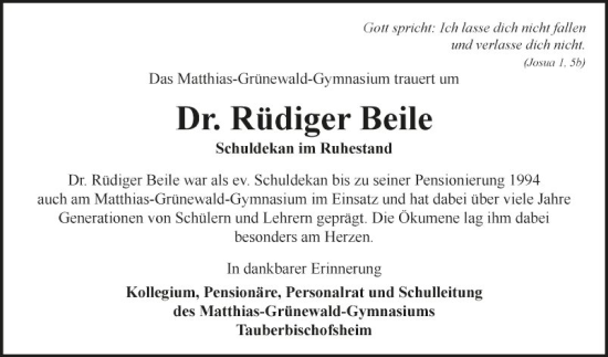 Traueranzeige von Rüdiger Beile von Fränkische Nachrichten