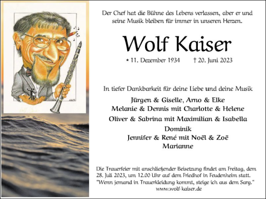 Traueranzeige von Wolf Kaiser von Mannheimer Morgen