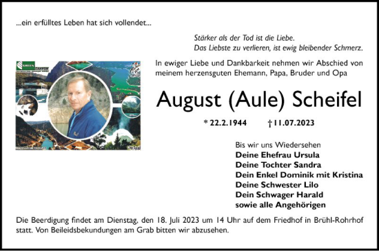 Traueranzeige von August Scheifel von Schwetzinger Zeitung