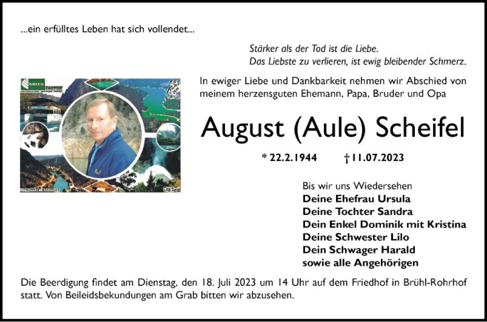  Traueranzeige für August Scheifel vom 15.07.2023 aus Schwetzinger Zeitung