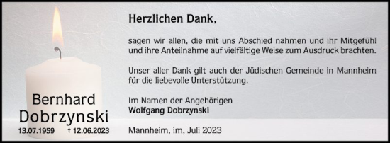 Traueranzeige von Bernhard Dobrzynski von Mannheimer Morgen