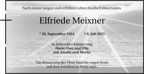 Traueranzeige von Elfriede Meixner von Schwetzinger Zeitung