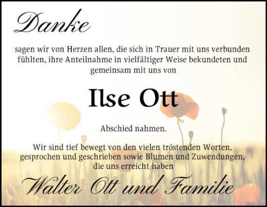 Traueranzeige von Ilse Ott von Schwetzinger Zeitung