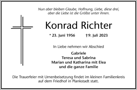 Traueranzeige von Konrad Richter von Schwetzinger Zeitung