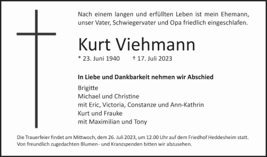 Traueranzeige von Kurt Viehmann von Mannheimer Morgen