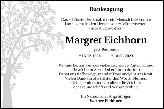 Traueranzeige von Margret Eichhorn von Schwetzinger Zeitung