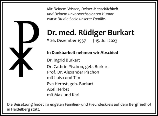 Traueranzeige von Rüdiger Burkart von Mannheimer Morgen