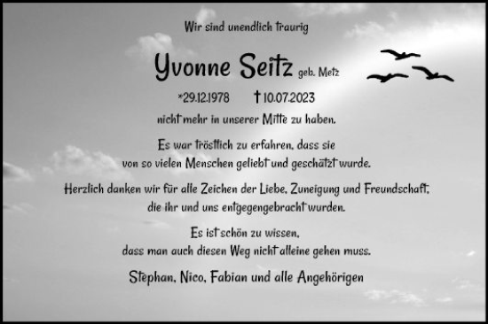 Traueranzeige von Yvonne Seitz von Mannheimer Morgen