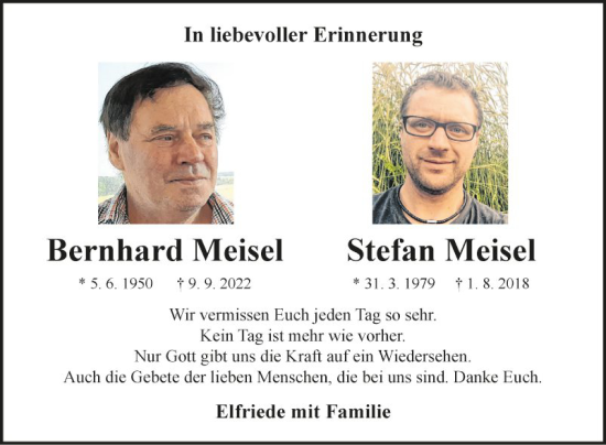 Traueranzeige von Bernhard Meisel von Fränkische Nachrichten