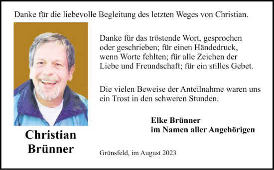 Traueranzeige von Christian Brünner von Fränkische Nachrichten