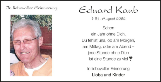 Traueranzeige von Eduard Kaub von Fränkische Nachrichten