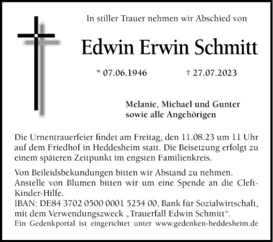 Traueranzeige von Edwin Erwin Schmitt von Mannheimer Morgen