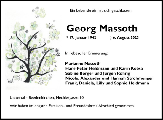 Traueranzeige von Georg Massoth von Bergsträßer Anzeiger