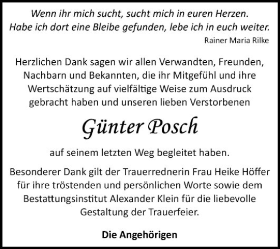 Traueranzeige von Günter  Posch von Schwetzinger Zeitung