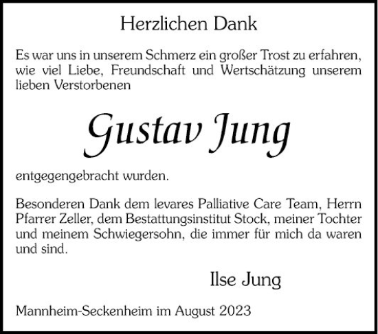 Traueranzeige von Gustav Jung von Mannheimer Morgen