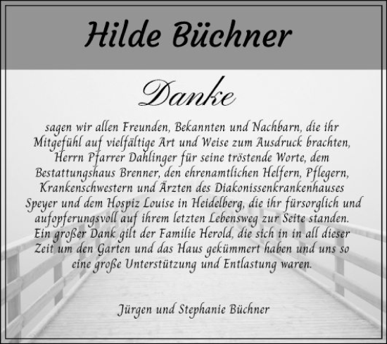 Traueranzeige von Hilde Büchner von Schwetzinger Zeitung