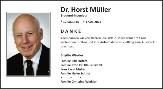 Traueranzeige von Horst Müller von Fränkische Nachrichten