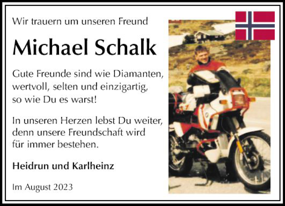 Traueranzeige für Michael Schalk vom 15.08.2023 aus Mannheimer Morgen