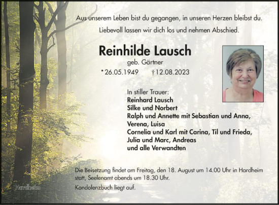 Traueranzeige von Reinhilde Lausch von Fränkische Nachrichten