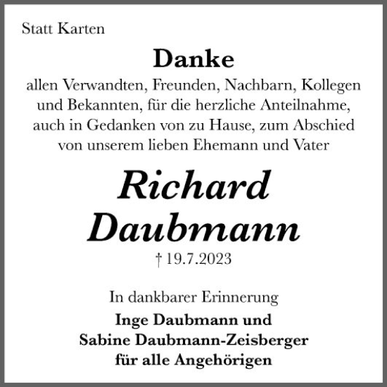 Traueranzeige von Richard Daubmann von Mannheimer Morgen