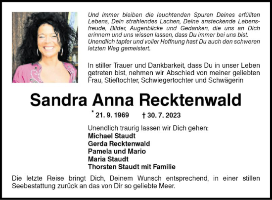 Traueranzeige von Sandra Anna Recktenwald von Mannheimer Morgen