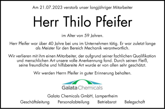 Traueranzeige von Thilo Pfeifer von Bergsträßer Anzeiger