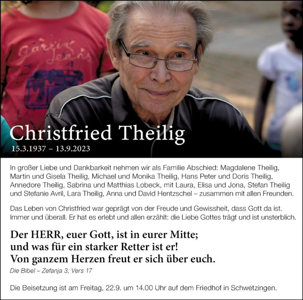  Traueranzeige für Christfried Theilig vom 20.09.2023 aus Schwetzinger Zeitung