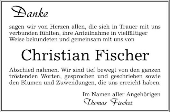 Traueranzeige von Christian Fischer von Bergsträßer Anzeiger