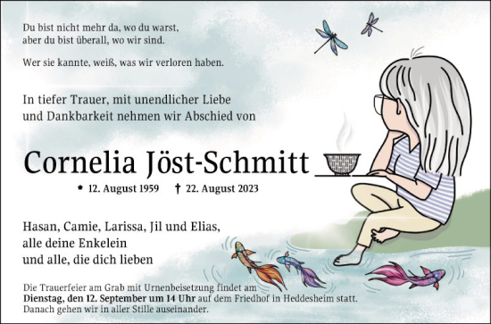 Traueranzeige von Cornelia Jöst-Schmitt von Mannheimer Morgen