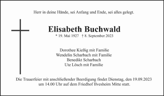 Traueranzeige von Elisabeth Buchwald von Mannheimer Morgen