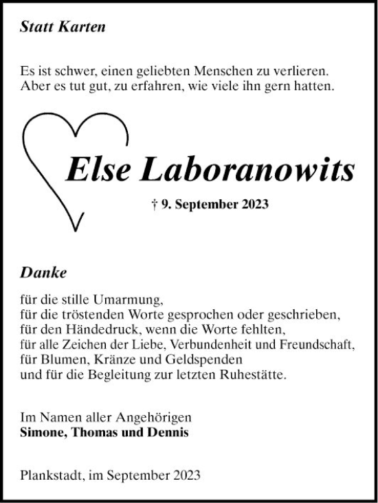 Traueranzeige von Else Laboranowits von Schwetzinger Zeitung