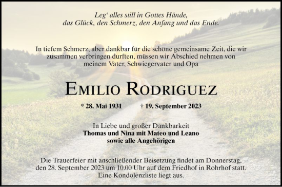 Traueranzeige von Emilio Rodriguez von Schwetzinger Zeitung