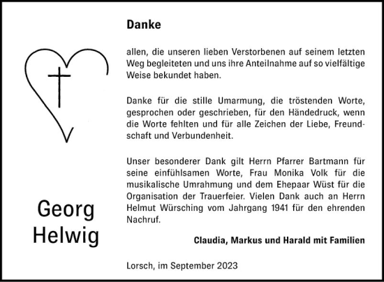 Traueranzeige von Georg Helwig von Bergsträßer Anzeiger