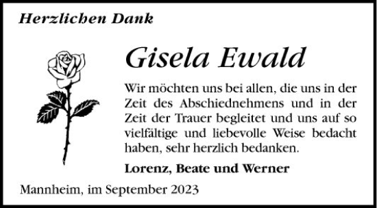 Traueranzeige von Gisela Ewald von Mannheimer Morgen