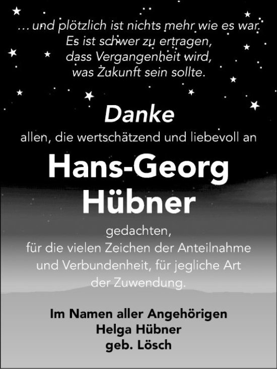 Traueranzeige von Hans-Georg Hübner von Mannheimer Morgen