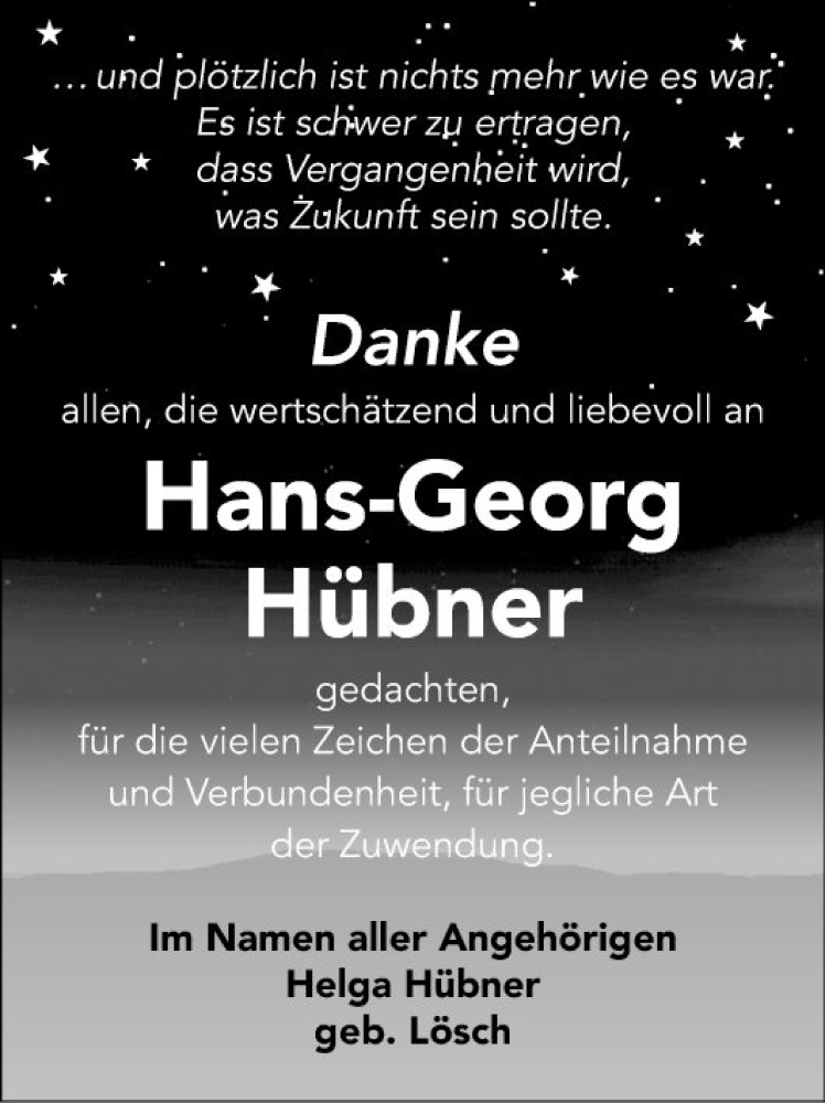  Traueranzeige für Hans-Georg Hübner vom 30.09.2023 aus Mannheimer Morgen