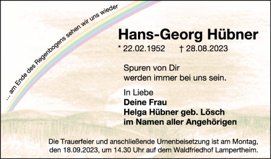 Traueranzeige von Hans-Georg Hübner von Mannheimer Morgen