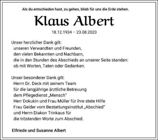 Traueranzeige von Klaus Albert von Mannheimer Morgen