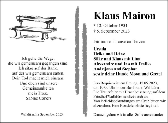 Traueranzeige von Klaus Mairon von Fränkische Nachrichten