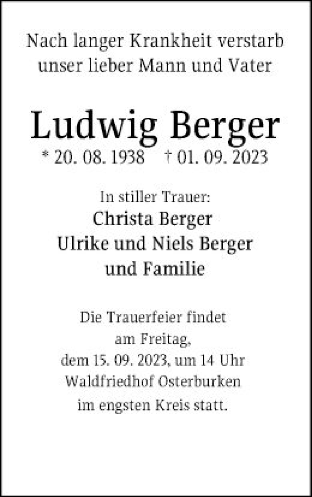  Traueranzeige für Ludwig Karl Berger vom 08.09.2023 aus Fränkische Nachrichten