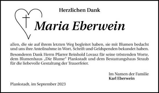 Traueranzeige von Maria Eberwein von Schwetzinger Zeitung