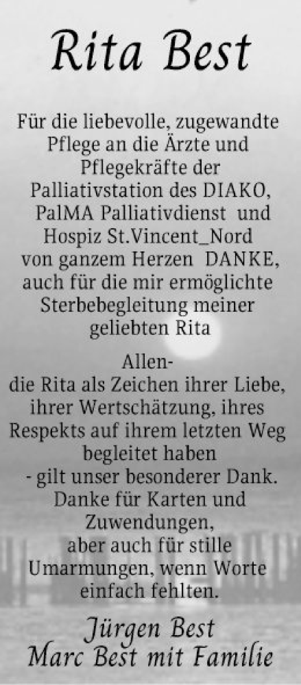  Traueranzeige für Rita Best vom 02.09.2023 aus Mannheimer Morgen