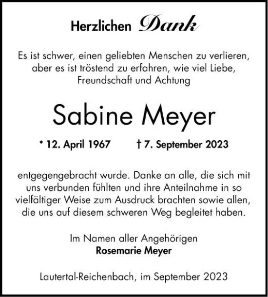 Traueranzeige von Sabine Meyer von Bergsträßer Anzeiger