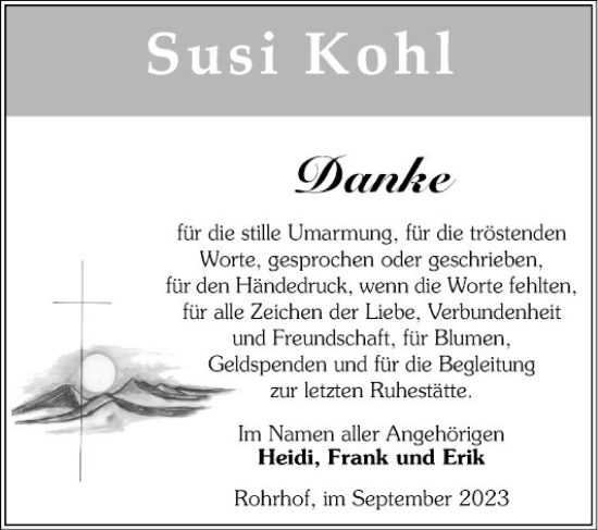 Traueranzeige von Susi Kohl von Schwetzinger Zeitung