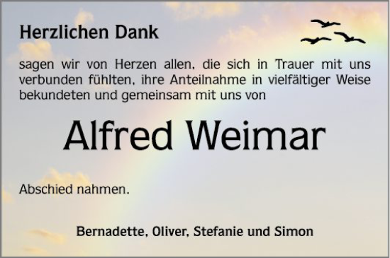 Traueranzeige von Alfred Weimar von Schwetzinger Zeitung