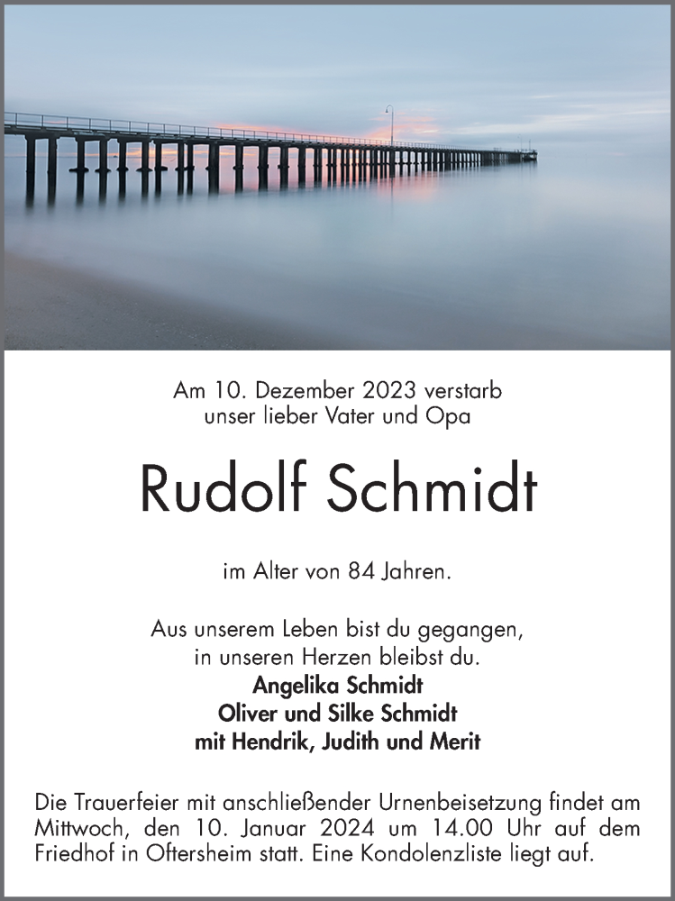  Traueranzeige für Rudolf Schmidt vom 05.01.2024 aus Schwetzinger Zeitung