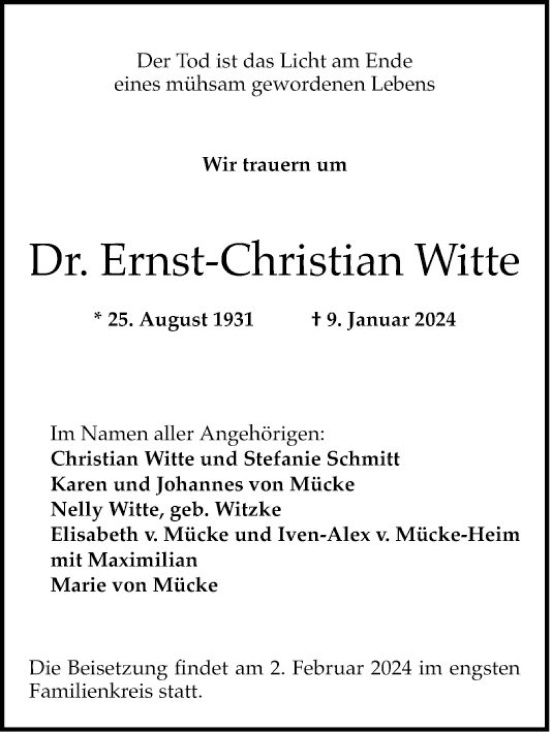 Traueranzeige von Ernst-Christian Witte von Mannheimer Morgen