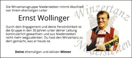 Traueranzeige von Ernst Wollinger von Fränkische Nachrichten