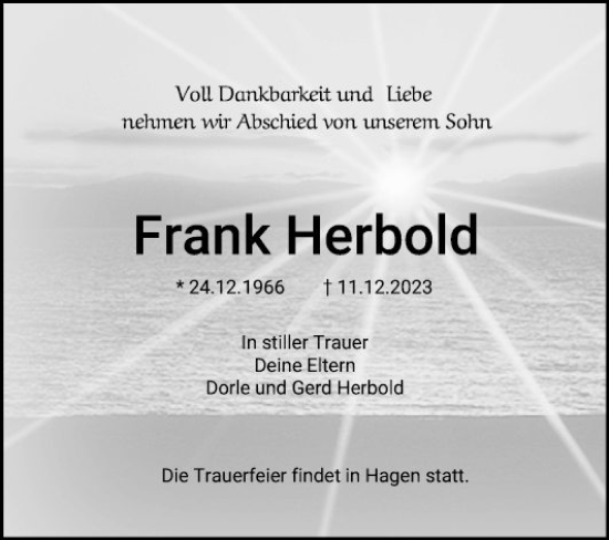 Traueranzeige von Frank Herbold von Mannheimer Morgen