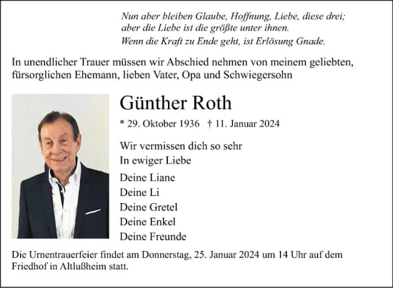 Traueranzeige von Günther Roth von Schwetzinger Zeitung